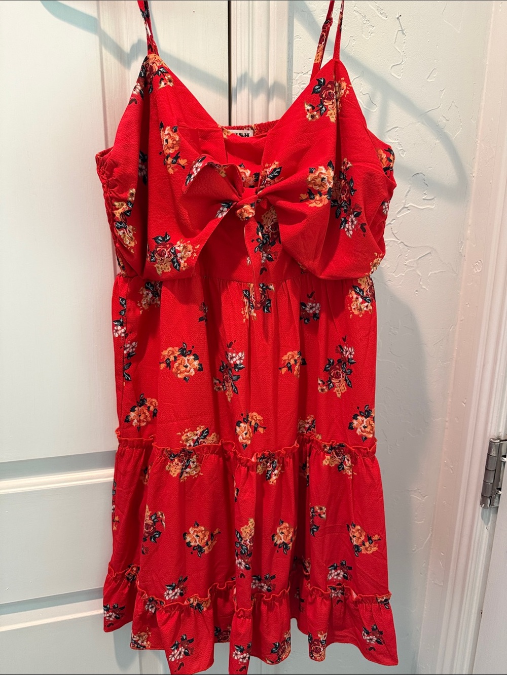 Red Floral Tie-Front Women’s Dress
